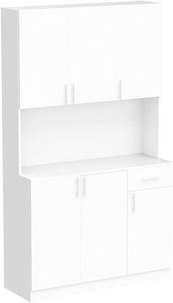 White 71" Freestanding Tall Kitchen Pantry Cabinet with 6 Doors and Drawer I224140