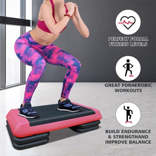 28.5'' Adjustable Aerobic Step Platform with 4 Risers (Red Grey) O745