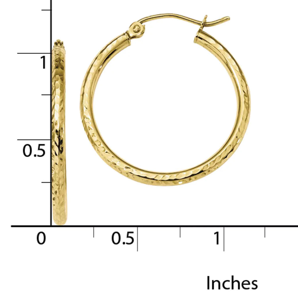 10 Karat Yellow Gold Diamond-cut 2mm Round Tube Hoop Earrings U95219
