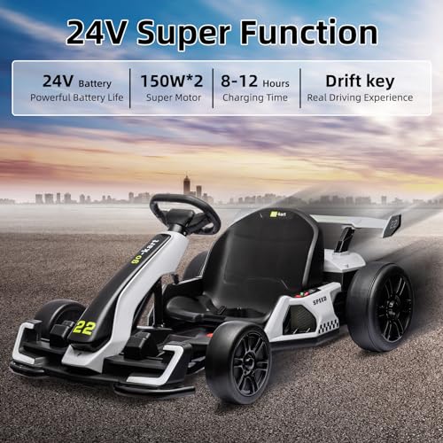 24V Electric Go Kart with 300W Motor, Eva Tire, White X3497