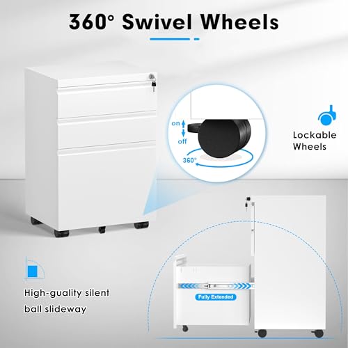 3 Drawer Black Mobile File Cabinet with Lock M456