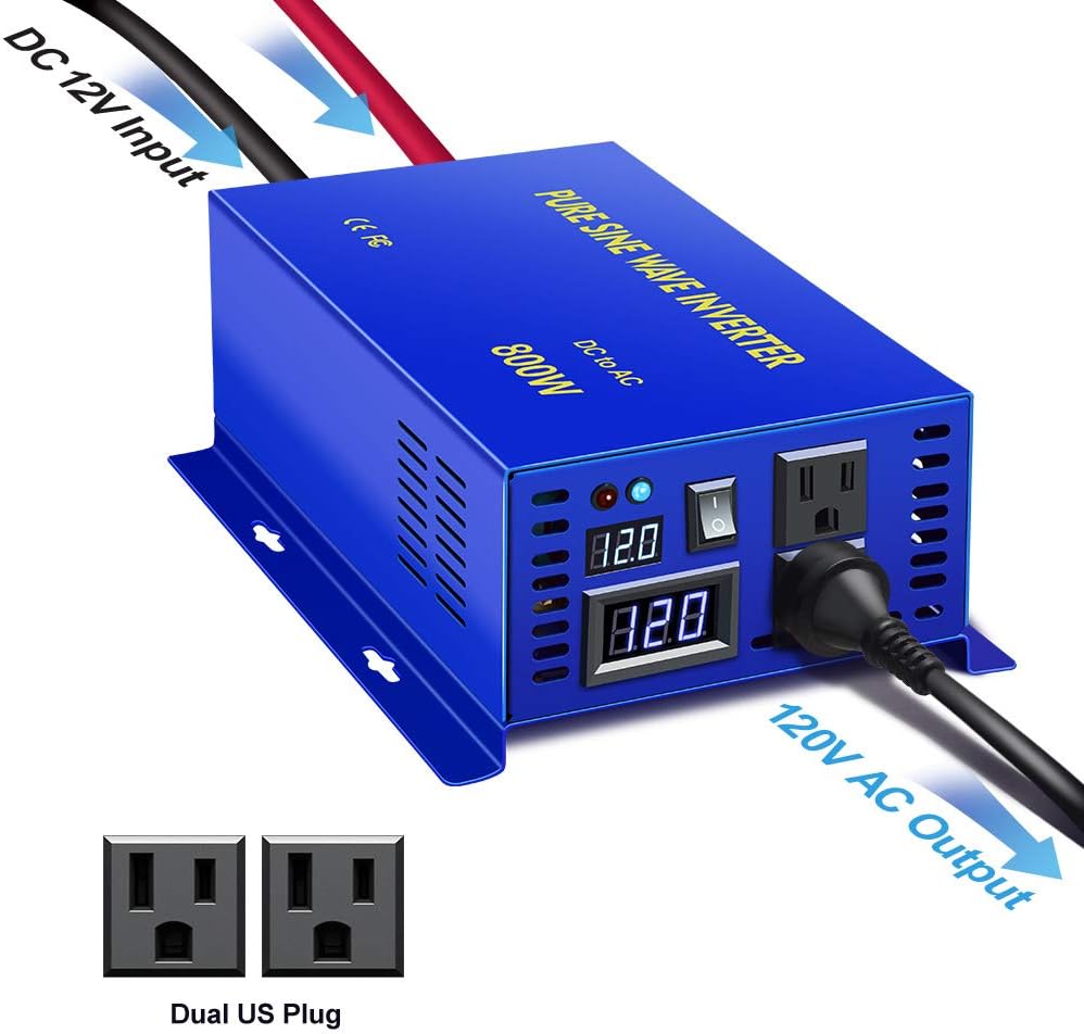 600W Pure Sine Wave Inverter 12v to 110v 120v dc to ac Dual US Plug U281