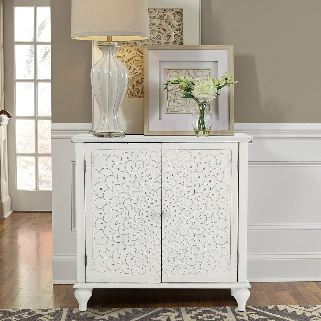 White Distressed Accent Storage Cabinet with 2 Doors L3269