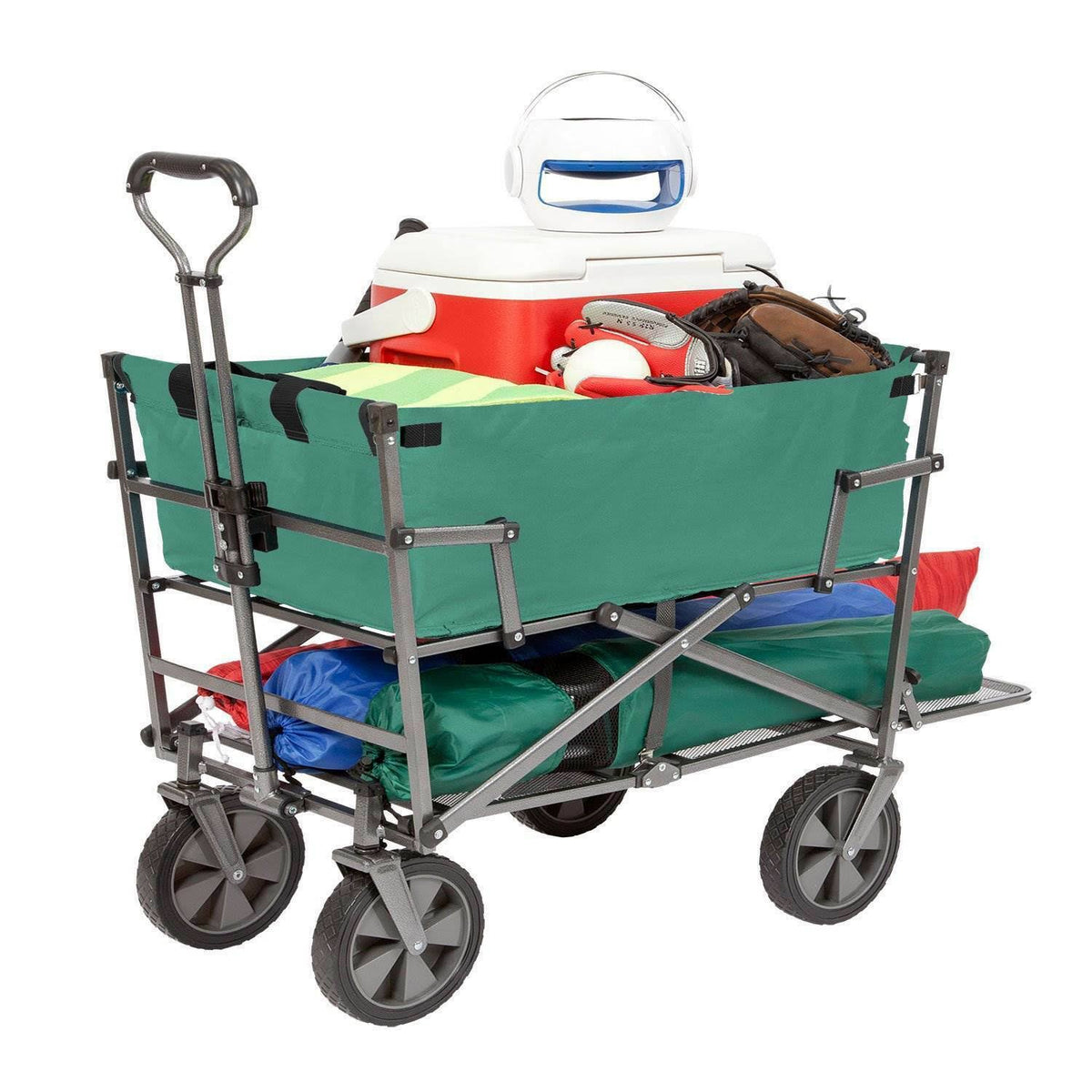 Green Steel Double Decker Collapsible Yard Cart Wagon U466