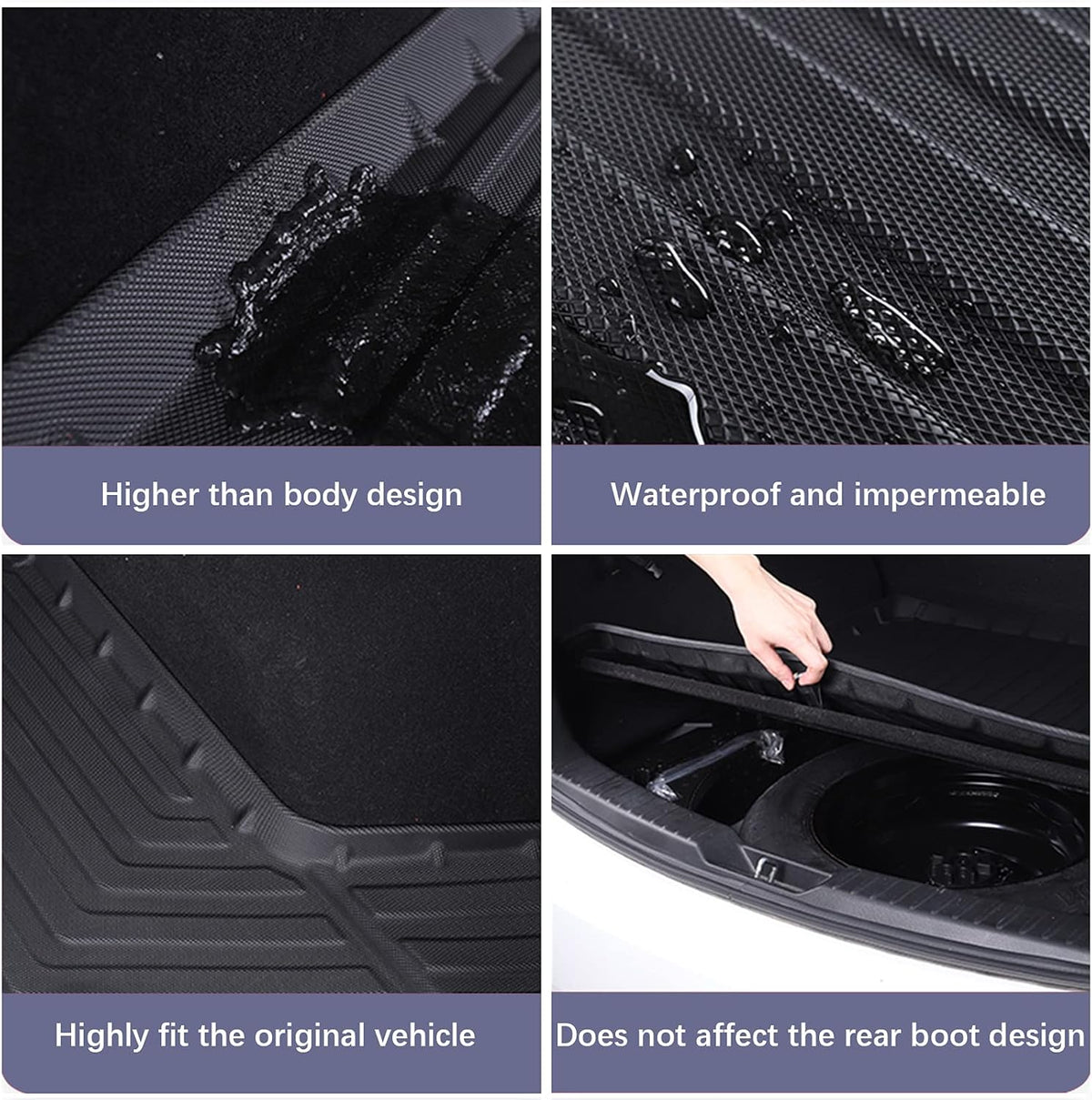 Black TPO All Weather Heavy Duty Waterproof Rear Cargo Tray Trunk Floor Mat Protector Q7724