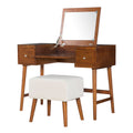 Walnut Brown Mid Century Vanity Set with Mirror and Stool B46363