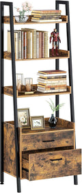 Rustic Brown 4 Tier Ladder Shelf with 2 Drawers Z9866