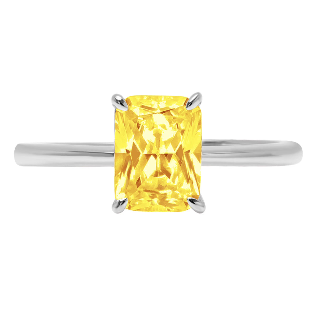 2.5ct Radiant Cut Yellow Simulated Diamond 18k White Gold Ring Size 4.25 R536789