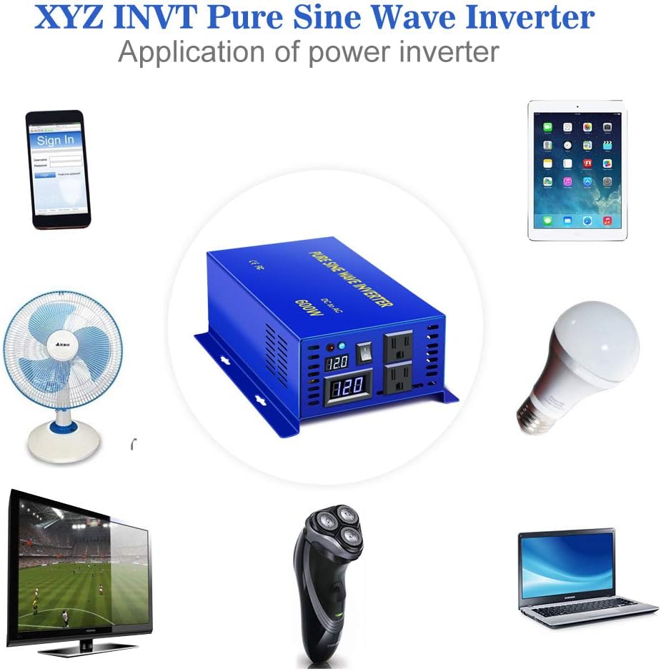 600W Pure Sine Wave Inverter 12v to 110v 120v dc to ac Dual US Plug U281