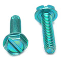 #6-32 x 1/4 Coarse Thread Thread Cutting Screw Slotted Hex Washer Head Low Carbon Steel Green Zinc Plated G332999