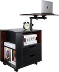Black Wooden Nightstand with Drawers and Wheels L79687