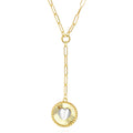 14K Gold Two-Tone Yellow White Round Heart Medallion Paperclip Necklace 18" P7974