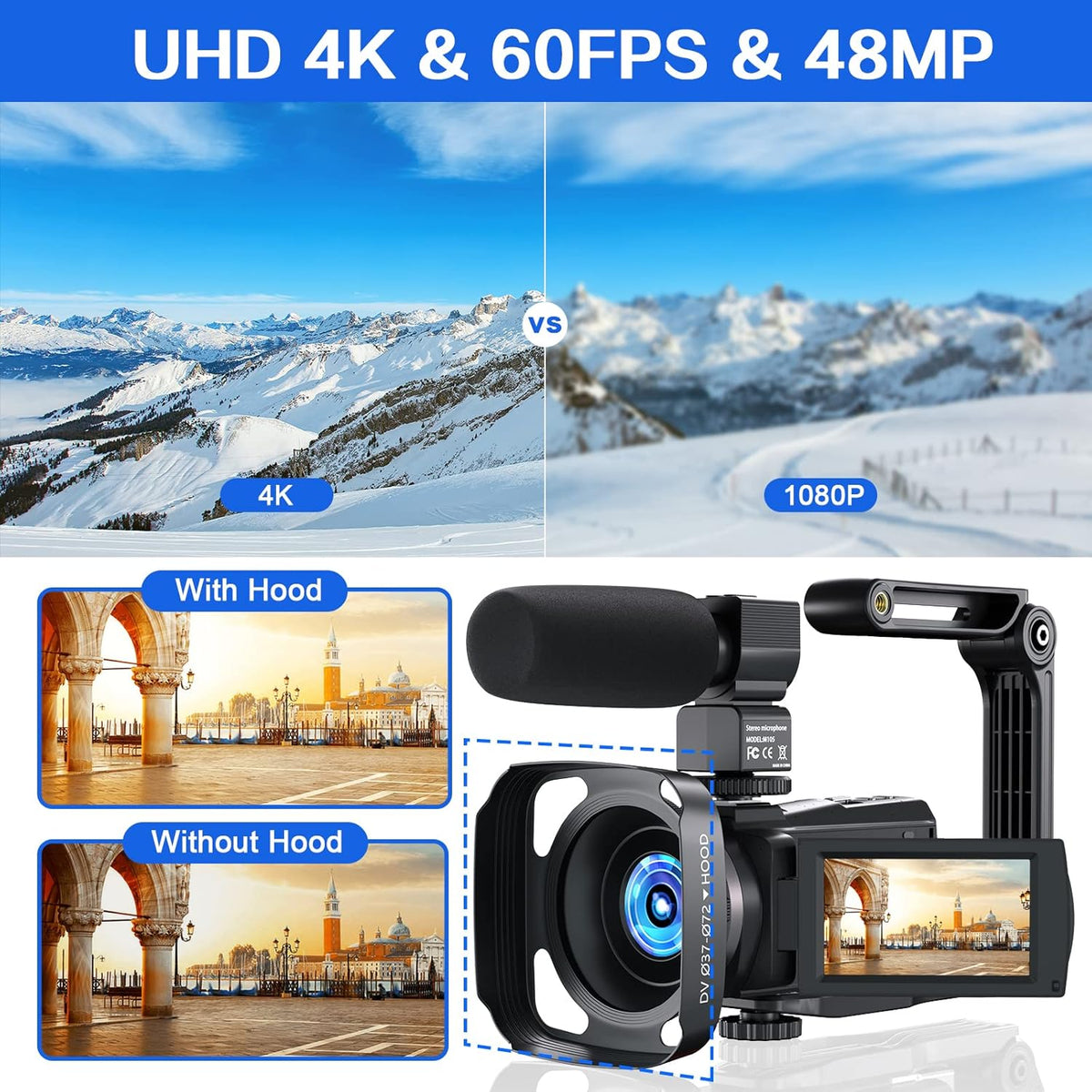 4K 48MP 60FPS WiFi Camcorder with Battery Charger J908