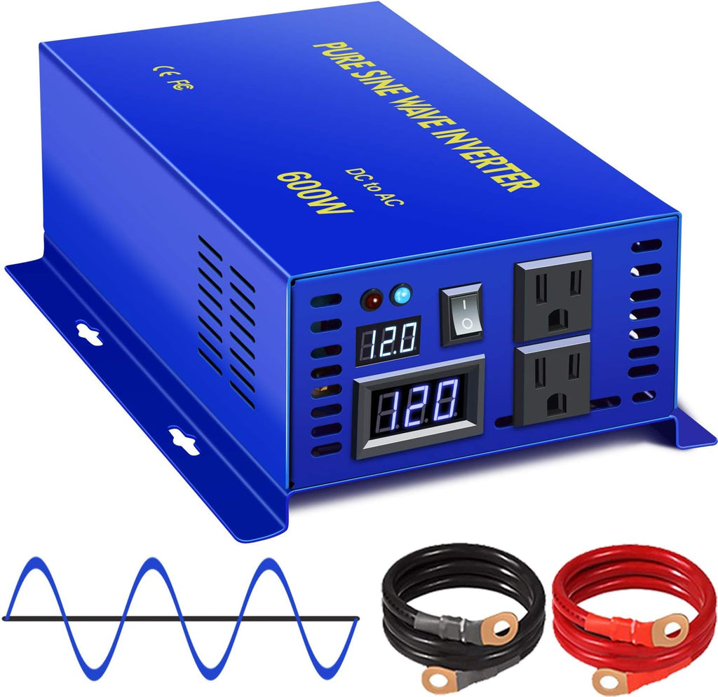 600W Pure Sine Wave Inverter 12v to 110v 120v dc to ac Dual US Plug U281