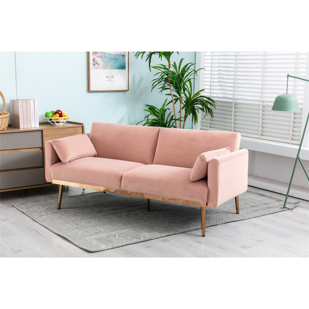 Pink Velvet Loveseat Sofa With Metal Feet J52186
