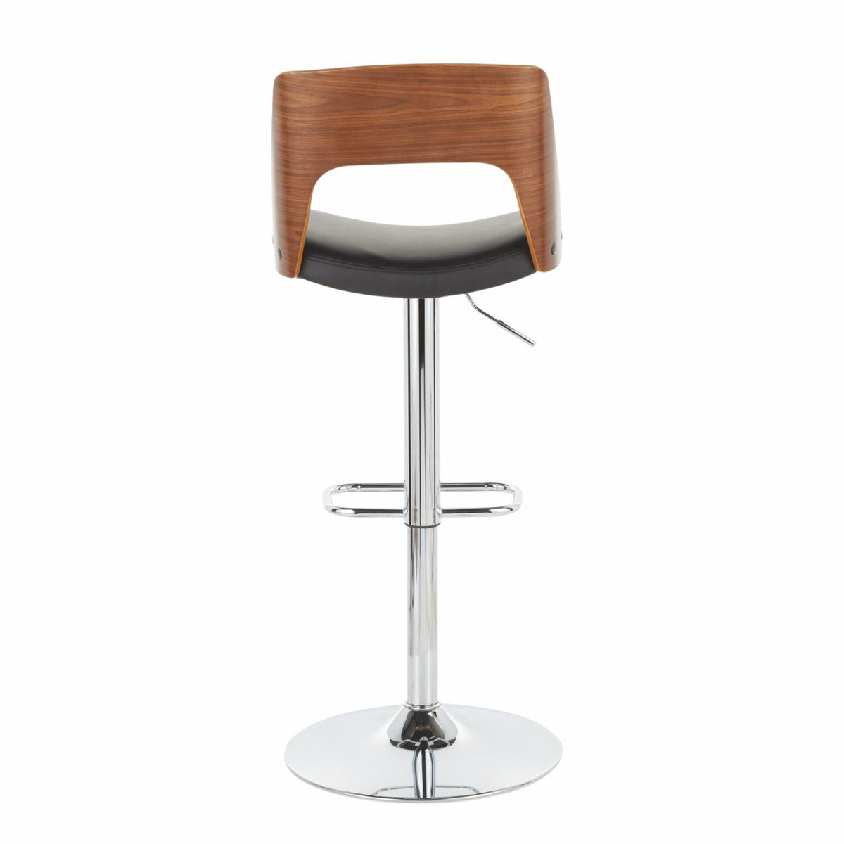 Adjustable Swivel Barstool in Chrome, Walnut and Black Faux Leather - Set Of 2 K972