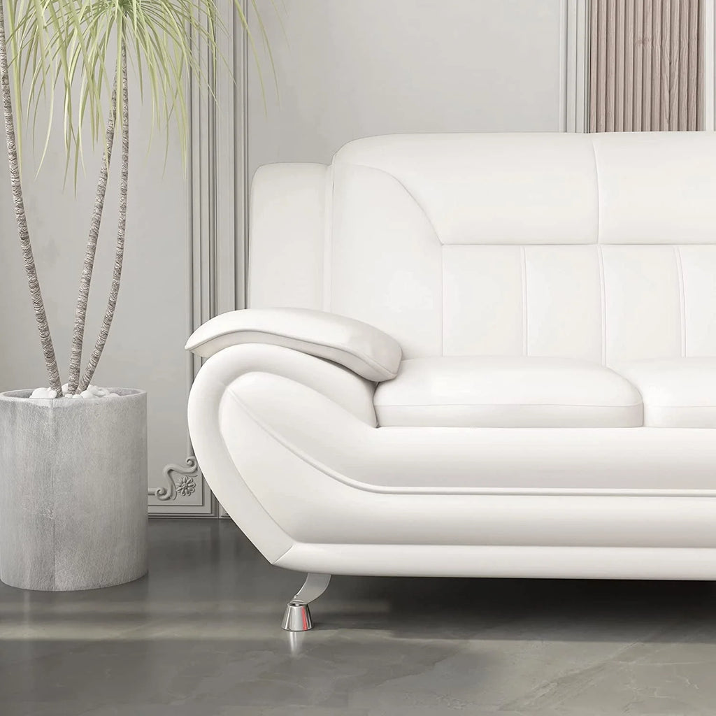 Faux Leather Pillow Top Arm Loveseat Cream White Z219
