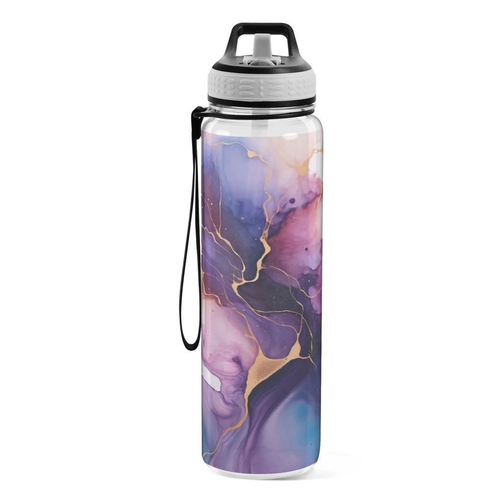 Purple and Blue Marble 32oz Tritan Leakproof Water Bottle with Straw Y566358