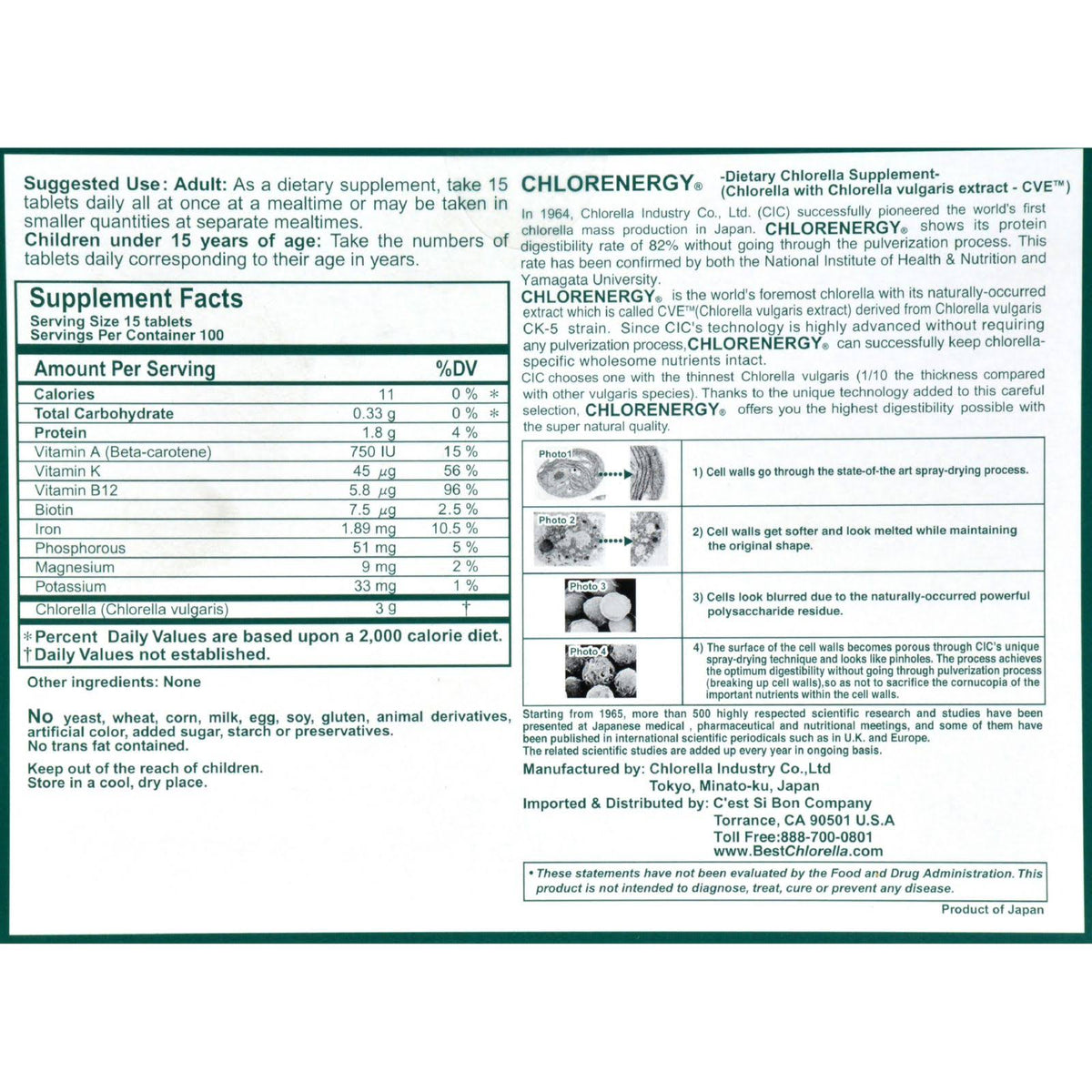 1500 Tablets Chlorella O1168