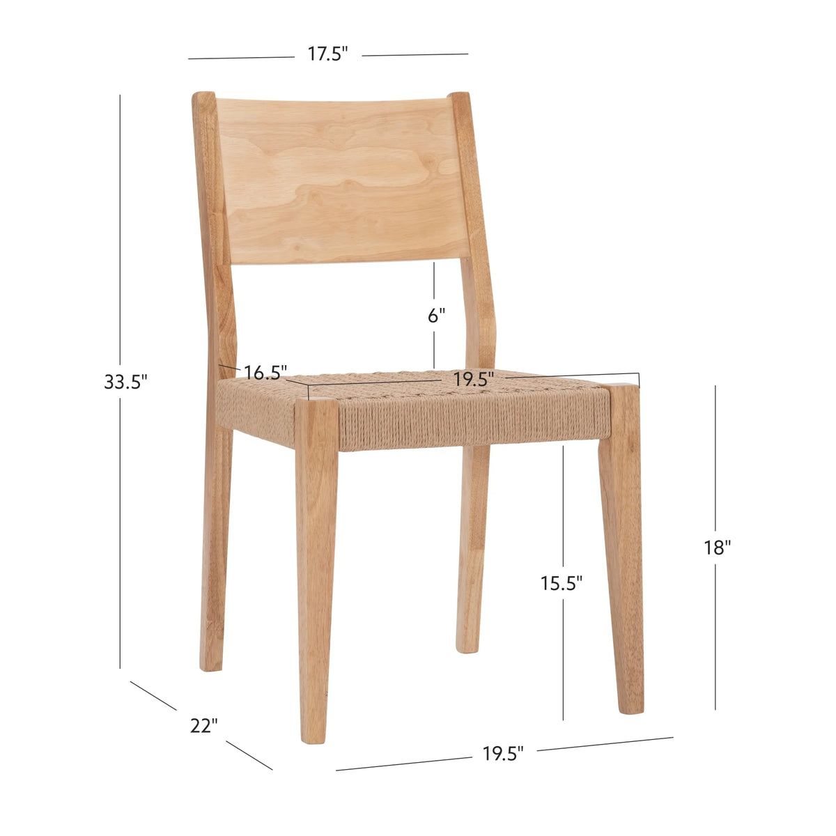 Natural Handwoven Rope Seat Dining Chair, Set of 2 P82534