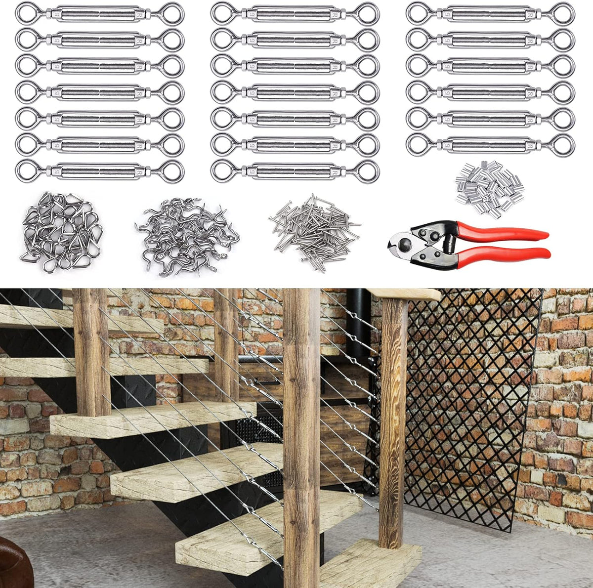 40Set 1/8 Cable Railing Kit Hardware Heavy Duty Turnbuckle M5 Eye to Eye Stainless Steel Angle Adjustable T20404