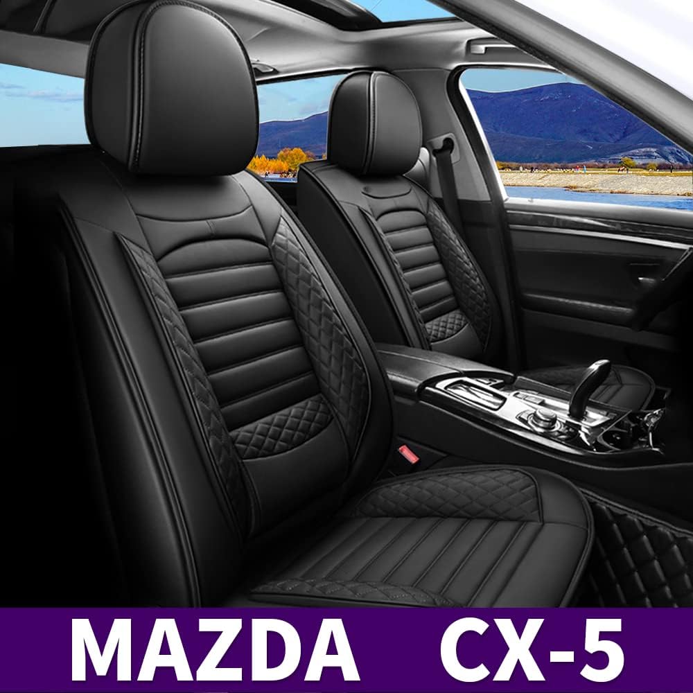 Black Faux Leather Full Set Car Seat Covers F9375